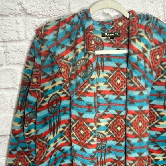 Wrena M Cozy Aztec Open Front Hooded Cardigan NWOT - Picture 6 of 11